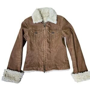 VTG y2k Abercrombie & Fitch Sherpa Lined Corduroy Trucker Jacket Womens XS Brown